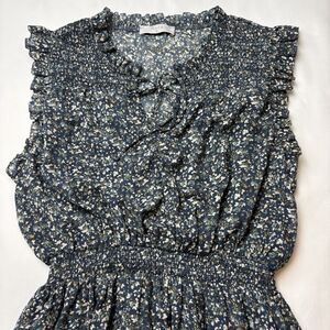 Azoe Navy Floral Smocked Ruffle Dress Size M Cottagecore Boho